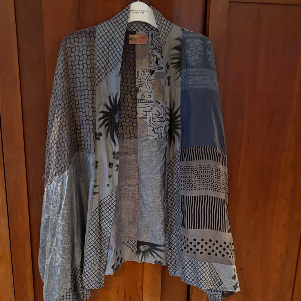 Patterned Upcycled Silk Kimono Style Cardigan